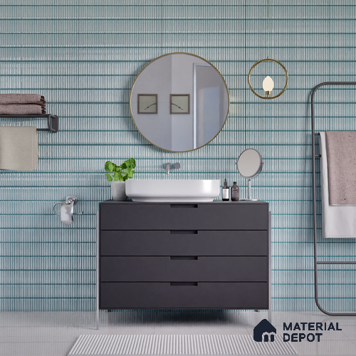 Faux Subway Wall Tile TL 04691 F Vertiline Kitkat Solara Bright Blue 2 ft x 1 ft Ceramic Glossy Finish - 9 mm | Suitable For Kitchen, Bathroom Walls and Backsplashes | Please Expect a Slight Variation of Pattern