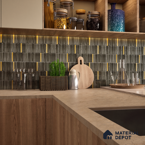 Faux Subway Wall Tile TL 04691 Vertiline Kitkat Solara Space Mixed Black 2 ft x 1 ft Ceramic Glossy Finish - 9 mm | Suitable For Kitchen, Bathroom Walls and Backsplashes | Please Expect a Slight Variation of Pattern