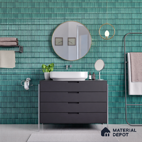 Faux Subway Wall Tile TL 04691 G Vertiline Kitkat Solara Turquoise Blue 2 ft x 1 ft Ceramic Glossy Finish - 9 mm | Suitable For Kitchen, Bathroom Walls and Backsplashes | Please Expect a Slight Variation of Pattern