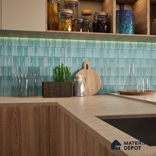 Faux Subway Wall Tile TL 04691 H Vertiline Kitkat Solara Pearl Green 2 ft x 1 ft Ceramic Glossy Finish - 9 mm | Suitable For Kitchen, Bathroom Walls and Backsplashes | Please Expect a Slight Variation of Pattern