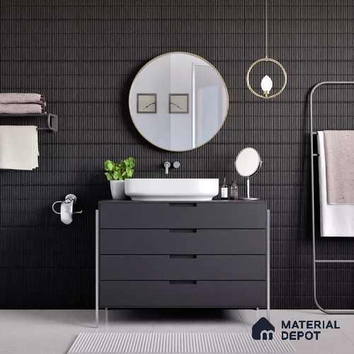 Faux Subway Wall Tile TL 04691 J Vertiline Kitkat Solara Space Black 2 ft x 1 ft Ceramic Matte Finish - 9 mm | Suitable For Kitchen, Bathroom Walls and Backsplashes | Please Expect a Slight Variation of Pattern