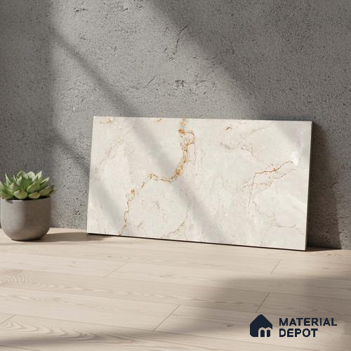 Beige Marble Wall Tile TL 07024 2 ft x 1 ft Ceramic Carving Satin Finish - 9 mm | Suitable for Living Room, Bedroom, Bathroom