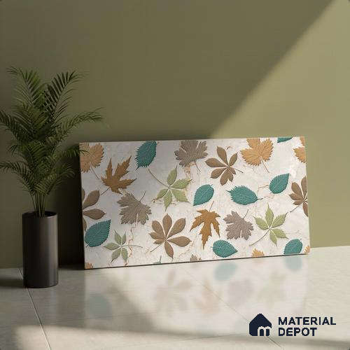 Tropical Wall Tile TL 07025 Carving Satin Finish 2 ft x 1 ft Ceramic Tile - 9 mm | Suitable for Living Room, Bedroom, Bathroom | Please Expect a Slight Variation of Pattern