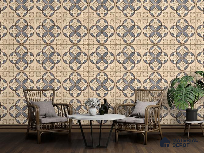 Moroccan Wall & Floor Tile TL 09455 Indo Decore 2 ft x 2 ft Fusion Finish Vitrified Tile - 9 mm | 1 Random Design | Suitable For Living Room, Bedroom, Bathroom | Please Expect a Slight Variation of Pattern