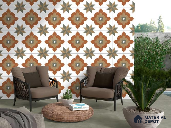 Moroccan Floor Tile TL 09479 Ogee Cotto 2 ft x 2 ft Matte Finish Vitrified Tile - 9 mm | 1 Random Design | Suitable For Living Room, Bedroom, Bathroom | Please Expect a Slight Variation of Pattern