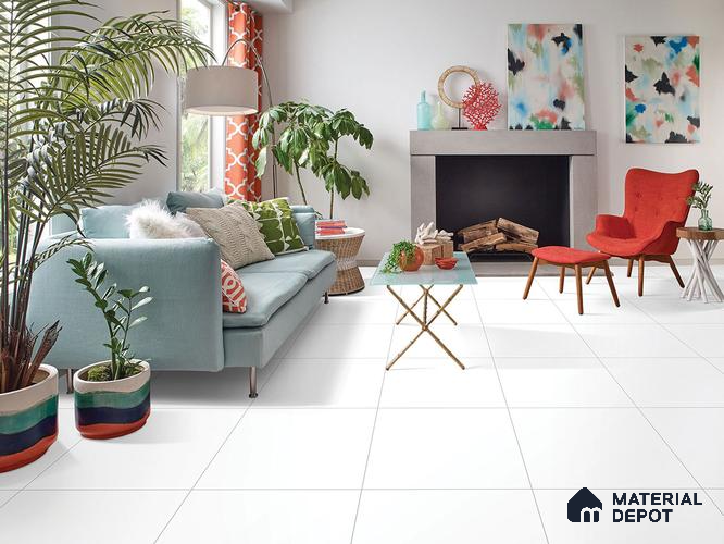 Plain Wall & Floor Tile TL 09474 Icy White 2 ft x 2 ft Matte Finish Vitrified Tile - 9 mm | 1 Random Design | Suitable For Living Room, Bedroom, Bathroom