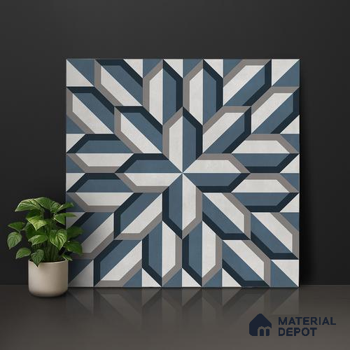 Blue Moroccan Wall & Floor Tile TL 06876 2 ft x 2 ft Vitrified Carving Matte Finish - 9 mm | Suitable for Living Room, Bedroom, Bathroom | Please Expect a Slight Variation of Pattern