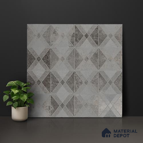 Grey Moroccan Wall & Floor Tile TL 06895   2 ft x 2 ft Vitrified Carving Matte Finish - 9 mm | Suitable for Living Room, Bedroom, Bathroom | Please Expect a Slight Variation of Pattern