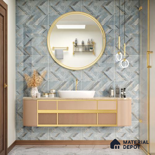 Blue Patterned Wall Tile TL 07073 2 ft x 4 ft Vitrified Glossy Finish - 9 mm | Suitable for Living Room, Bedroom, Bathroom