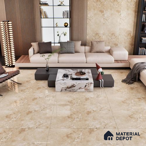 Brown Marble Floor & Wall Tile TL 07058 Gravier  2 ft x 4 ft Vitrified Glossy Finish - 9 mm | 5 Random Design | Suitable for Living Room, Bedroom, Bathroom