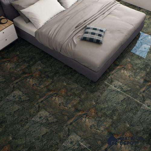 Green Marble Floor & Wall Tile TL 07054 Gravier  2 ft x 4 ft Vitrified High Gloss Finish - 9 mm | 6 Random Design | Suitable for Living Room, Bedroom, Bathroom