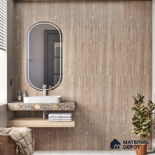 Brown Rustic Wall Tile TL 06968 2 ft x 4 ft Vitrified Carving Matte Finish - 9 mm | 6 Random Design | Suitable for Living Room, Bedroom, Bathroom
