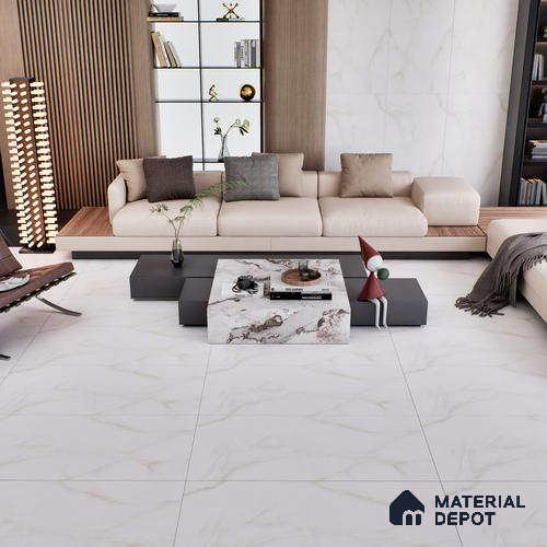 White Marble Floor & Wall Tile TL 06883 Prestige 2 ft x 4 ft Vitrified Carving Matte Finish - 9 mm | 6 Random Design | Suitable for Living Room, Bedroom, Bathroom