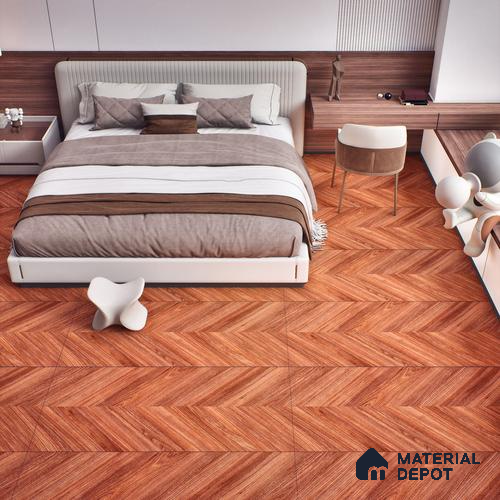 Brown Wood Floor Tile TL 06927 2 ft x 4 ft Vitrified Carving Matte Finish - 9 mm | Suitable for Living Room, Bedroom, Bathroom