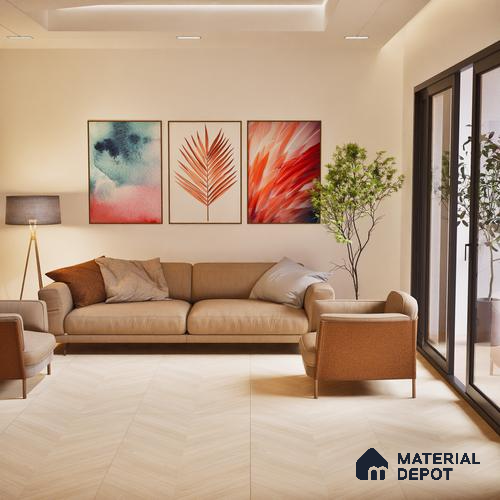 Beige Wood Floor Tile TL 06987   2 ft x 4 ft Vitrified Carving Matte Finish - 9 mm | Suitable for Living Room, Bedroom, Bathroom