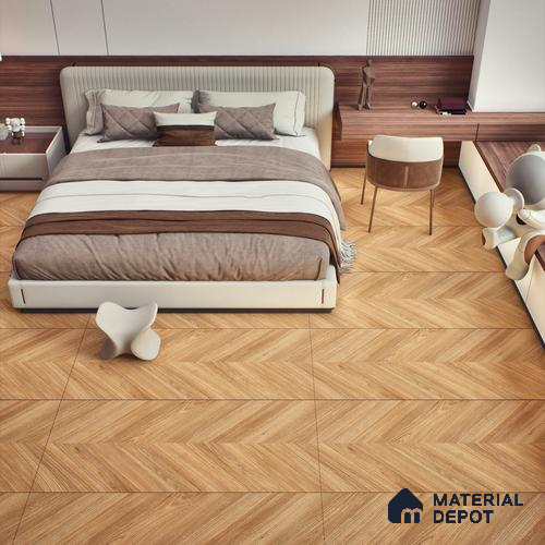 Brown Wood Floor Tile TL 06977 2 ft x 4 ft Vitrified Carving Matte Finish - 9 mm | Suitable for Living Room, Bedroom, Bathroom