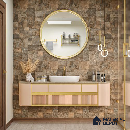 Brown Stone Floor & Wall Tile TL 06951 Prestige Evardo Brown 2 ft x 4 ft Vitrified Carving Matte Finish - 9 mm | 4 Random Design | Suitable for Living Room, Bedroom, Bathroom