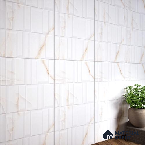 White Marble Floor & Wall Tile TL 06884 Prestige  2 ft x 4 ft Vitrified Carving Matte Finish - 9 mm | 6 Random Design | Suitable for Living Room, Bedroom, Bathroom