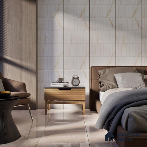White Marble Floor & Wall Tile TL 06884 Prestige 2 ft x 4 ft Vitrified Carving Matte Finish - 9 mm | 6 Random Design | Suitable for Living Room, Bedroom, Bathroom