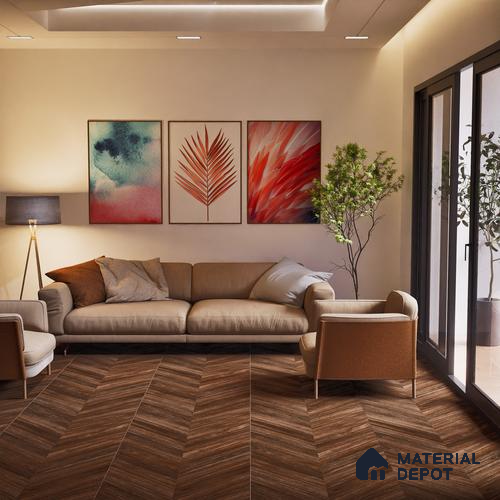 Brown Wood Floor Tile TL 06966   2 ft x 4 ft Vitrified Carving Matte Finish - 9 mm | Suitable for Living Room, Bedroom, Bathroom