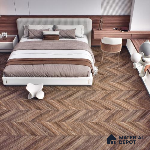 Brown Wood Floor Tile TL 06966 2 ft x 4 ft Vitrified Carving Matte Finish - 9 mm | Suitable for Living Room, Bedroom, Bathroom