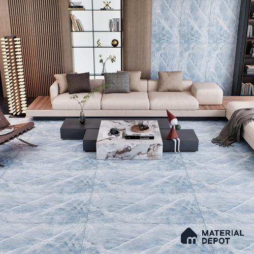 Blue Marble Floor & Wall Tile TL 06873 Prestige 2 ft x 4 ft Vitrified Carving Matte Finish - 9 mm | 6 Random Design | Suitable for Living Room, Bedroom, Bathroom