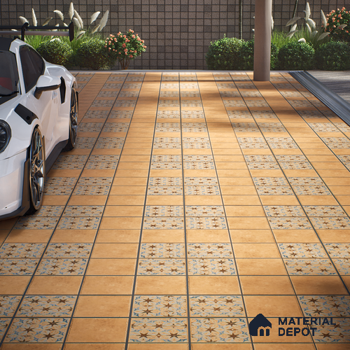 Stone Floor Tile TL 10108 C Modulo Gold 10 x 10 inch Matte Finish Vitrified Anti Skid Tile - 12 mm | Suitable For Balcony, Patio, Outdoor