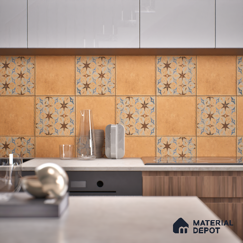 Subway Floor Tile TL 10108 D Modulo Gold Decor 10 x 10 inch Matte Finish Vitrified Anti Skid Tile - 12 mm | 8 Random Design | Suitable For Balcony, Patio, Outdoor