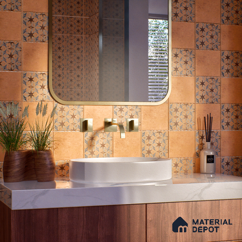 Subway Floor Tile TL 10108 D Modulo Gold Decor 10 x 10 inch Matte Finish Vitrified Anti Skid Tile - 12 mm | 8 Random Design | Suitable For Balcony, Patio, Outdoor