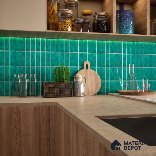 Faux Subway Wall Tile TL 04687 B Vertiline Brick Solara Fiji Blue 2 ft x 1 ft Ceramic Glossy Finish - 9 mm | Suitable For Kitchen, Bathroom Walls and Backsplashes | Please Expect a Slight Variation of Pattern