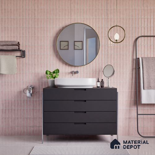 Faux Subway Wall Tile TL 04687 C Vertiline Brick Solara Kira Pink 2 ft x 1 ft Ceramic Glossy Finish - 9 mm | Suitable For Kitchen, Bathroom Walls and Backsplashes | Please Expect a Slight Variation of Pattern