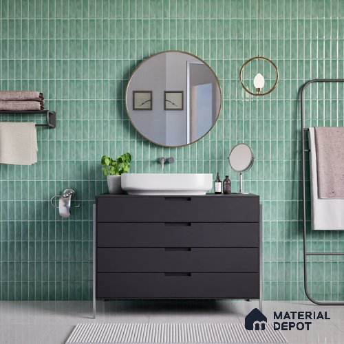 Faux Subway Wall Tile TL 04687 Vertiline Brick Solara Seaside Green 2 ft x 1 ft Ceramic Glossy Finish - 9 mm | Suitable For Kitchen, Bathroom Walls and Backsplashes | Please Expect a Slight Variation of Pattern