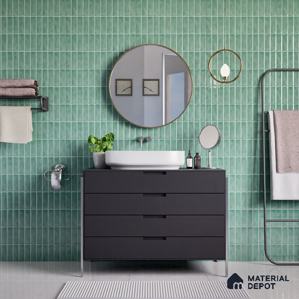 Faux Subway Wall Tile TL 04687 Vertiline Brick Solara Seaside Green 2 ft x 1 ft Ceramic Glossy Finish - 9 mm | Suitable For Kitchen, Bathroom Walls and Backsplashes | Please Expect a Slight Variation of Pattern