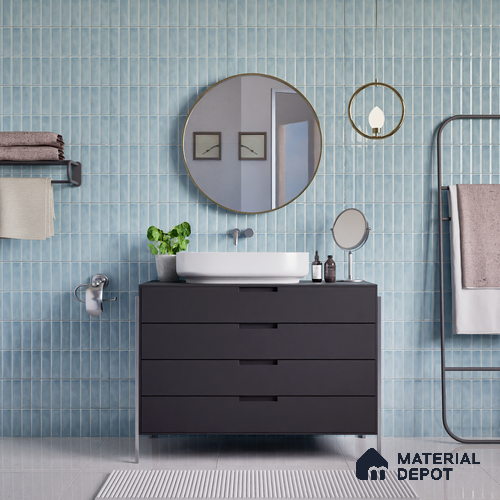 Faux Subway Wall Tile TL 04687 G Vertiline Brick Solara River Blue 2 ft x 1 ft Ceramic Glossy Finish - 9 mm | Suitable For Kitchen, Bathroom Walls and Backsplashes | Please Expect a Slight Variation of Pattern
