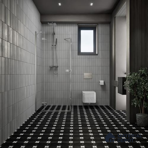 Moroccan Floor & Wall Tile TL 04354 E Athangudi Black 1 ft x 1 ft Matte Finish Ceramic Tile - 9 mm | Suitable For Kitchen, Bathroom, Dining Area | Please Expect a Slight Variation of Pattern
