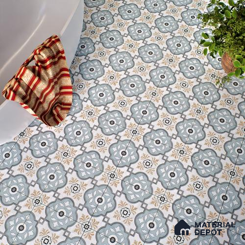 Moroccan Floor & Wall Tile TL 04355 Sky Blue 1 ft x 1 ft Matte Finish Ceramic Tile - 9 mm | Suitable For Kitchen, Bathroom, Dining Area | Please Expect a Slight Variation of Pattern