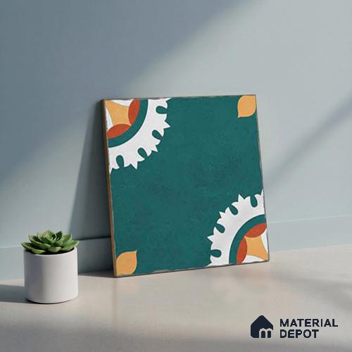 Moroccan Wall & Floor Athangudi Tile TL 04356 Kerala Green Matte Finish 1 ft x 1 ft Ceramic Vitrified Tile - 9 mm | Please Expect a Slight Variation of Pattern