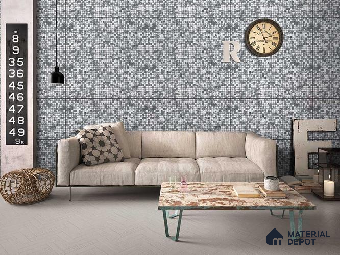 Mosaic Floor & Wall Tile TL 09187 Pyramix Grey 4 ft x 2 ft Dazzle Finish Vitrified Tile - 9 mm | 1 Random Design | Suitable For Living Room, Bedroom, Dining Area