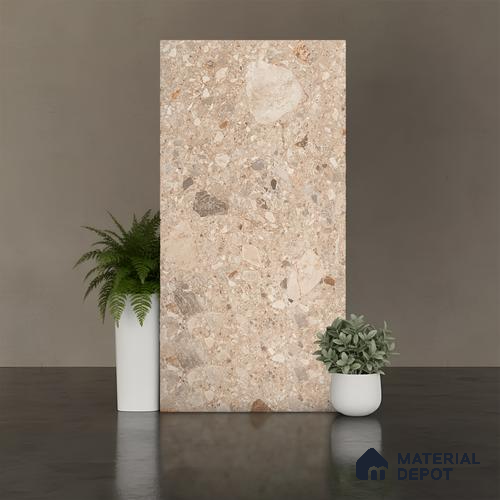 Stone Floor & Wall Tile TL 07901 D Fossil Oken 4 ft x 2 ft Matte Finish Endless Vitrified Tile - 9 mm  | Suitable For living Room, Bedroom, Bathroom