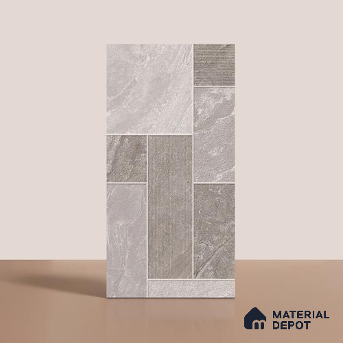 Punch Stone Floor & Wall Tile TL 07947 D Romagna Light Grey 4 ft x 2 ft Matte Finish  Vitrified Tile - 9 mm  | 4 Random Designs | Suitable For living Room, Bedroom, Bathroom