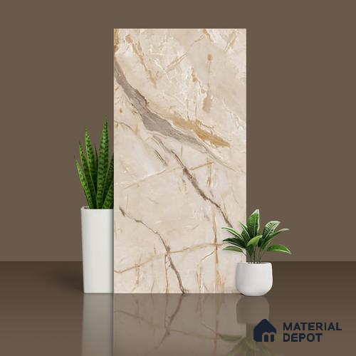 Marble Look Wall Tile TL 10601 SGH Tiaki Crema 4 ft x 2 ft Glue Matte Finish Vitrified Tile - 9 mm | 6 Random Designs | Suitable For living Room, Bedroom, Bathroom