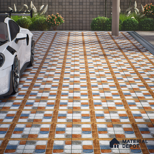 Parking Floor Tile TL 02349 16 x 16 inch Vitrified Anti Skid Matte Finish Heavy Duty Tile - 12 mm | Suitable For Outdoor, Heavy Traffic Areas | Pattern Alignment May Vary | 2-3 mm Spacer is Mandatory