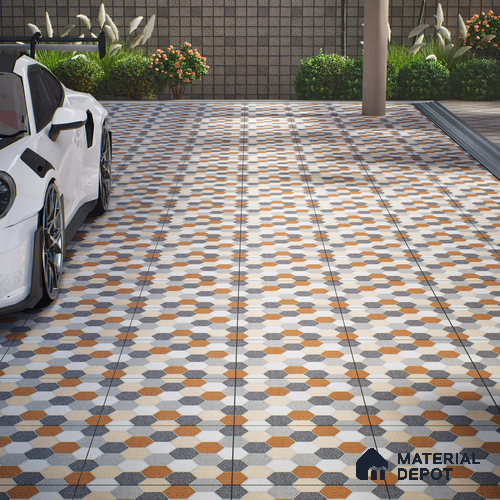 Parking Floor Tile TL 02363 16 x 16 inch Vitrified Anti Skid Matte Finish Heavy Duty Tile - 12 mm | Suitable For Outdoor, Heavy Traffic Areas | Pattern Alignment May Vary | 2-3 mm Spacer is Mandatory