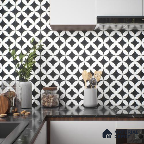 Moroccan Floor & Wall Tile TL 04358 Monochrome Star 1 ft x 1 ft Matte Finish Ceramic Tile - 9 mm | Suitable For Kitchen, Bathroom, Dining Area | Please Expect a Slight Variation of Pattern