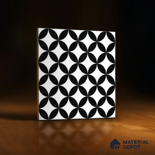 Moroccan Floor & Wall Tile TL 04362 Flexi Monochrome Petal 1 ft x 1 ft Matte Finish Ceramic Tile - 9 mm | Suitable For Kitchen, Bathroom, Dining Area | Please Expect a Slight Variation of Pattern