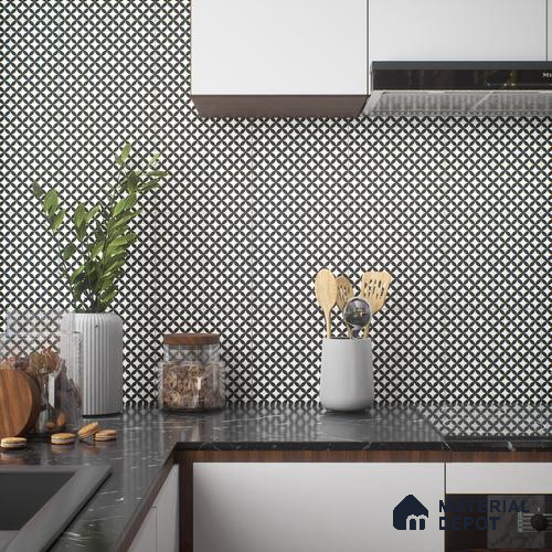 Moroccan Floor & Wall Tile TL 04362 Flexi Monochrome Petal 1 ft x 1 ft Matte Finish Ceramic Tile - 9 mm | Suitable For Kitchen, Bathroom, Dining Area | Please Expect a Slight Variation of Pattern