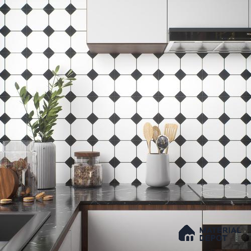Moroccan Floor & Wall Tile TL 04363 Fillet Monochrome Hexagonal 1 ft x 1 ft Matte Finish Ceramic Tile - 9 mm | Suitable For Kitchen, Bathroom, Dining Area | Please Expect a Slight Variation of Pattern