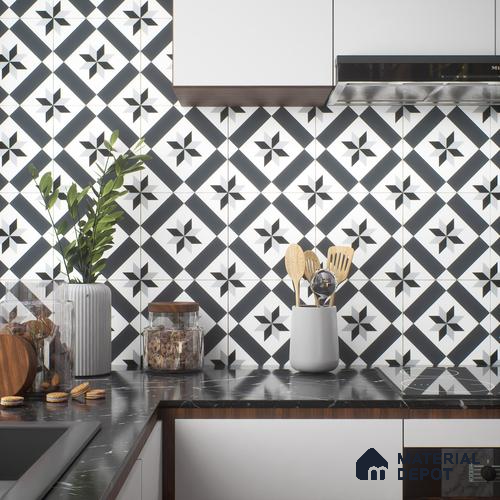 Moroccan Floor & Wall Tile TL 04367 Black & Grey 1 ft x 1 ft Matte Finish Ceramic Tile - 9 mm | Suitable For Kitchen, Bathroom, Dining Area | Please Expect a Slight Variation of Pattern