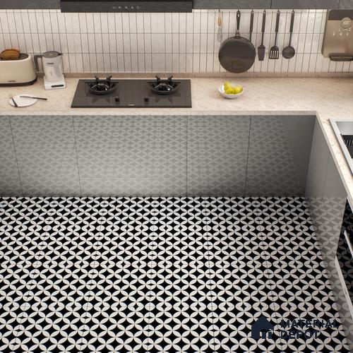 Moroccan Wall & Floor Tile TL 00235 Monochrome Star 1 ft x 1 ft Matte Finish Ceramic Tile - 9 mm | Suitable For Kitchen, Bathroom, Dining Area | Please Expect a Slight Variation of Pattern