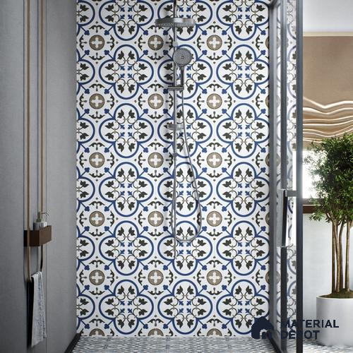 Moroccan Wall & Floor Tile TL 00238 White & Blue 1 ft x 1 ft Matte Finish Ceramic Tile - 9 mm | Suitable For Kitchen, Bathroom, Dining Area | Please Expect a Slight Variation of Pattern